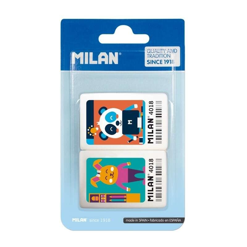 Milan 4018 Confezione da 2 Gomme da Cancellare Rettangolari - Pangrattato - Gomma Sintetica Morbida - Disegni a Colori per Bambi Milan 4018 Confezione da 2 Gomme da Cancellare Rettangolari - Pangrattato - Gomma Sintetica Morbida - Disegni a Colori per Bambi