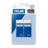 Milan 4020 Confezione da 2 Gomme Rettangolari - Pangrattato - Gomma Sintetica Morbida - Fascetta in Cartoncino Blu - Colore Bian