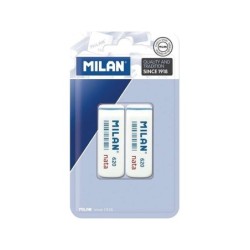 Milan Nata 620 Pack de 2 Gomas de Borrar Biseladas - Plastico - Suave - No Abrasiva - Color Blanco