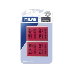 Milan Nata 624 Confezione da 4 Gomme Rettangolari - Plastica - Morbide - Non Abrasive - Colore Rosso/Bianco