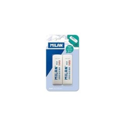 Milan Nata 612 Pack de 2 Gomas de Borrar Biseladas - Plastico - Suave - No Abrasiva - Color Blanco