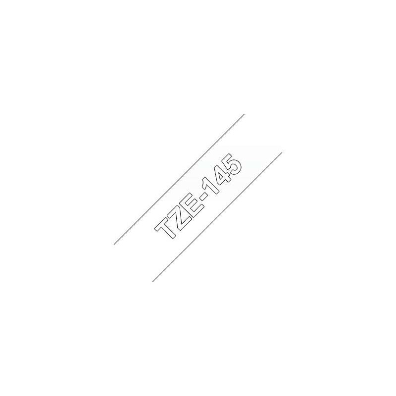 Nastro per etichette laminato generico Brother TZe145 - Testo bianco su sfondo trasparente - Larghezza 18 mm x 8 metri Nastro per etichette laminato generico Brother TZe145 - Testo bianco su sfondo trasparente - Larghezza 18 mm x 8 metri