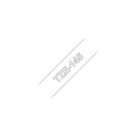 Nastro per etichette laminato generico Brother TZe145 - Testo bianco su sfondo trasparente - Larghezza 18 mm x 8 metri