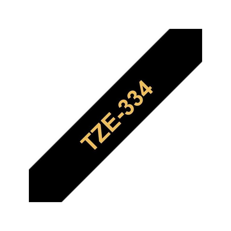 Brother TZe334 Cinta Laminada Generica de Etiquetas - Texto dorado sobre fondo negro - Ancho 12mm x 8 metros Brother TZe334 Cinta Laminada Generica de Etiquetas - Texto dorado sobre fondo negro - Ancho 12mm x 8 metros