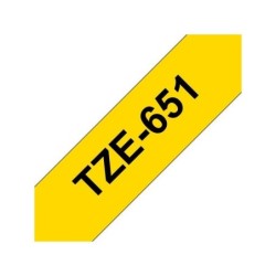 Brother TZe651 Cinta Laminada Generica de Etiquetas - Texto negro sobre fondo amarillo - Ancho 24mm x 8 metros
