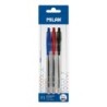 Milan P1 Pack de 3 Boligrafos de Bola Retractiles - Punta Redonda 1mm - Cuerpo Transparente - Color Azul, Negro y Rojo
