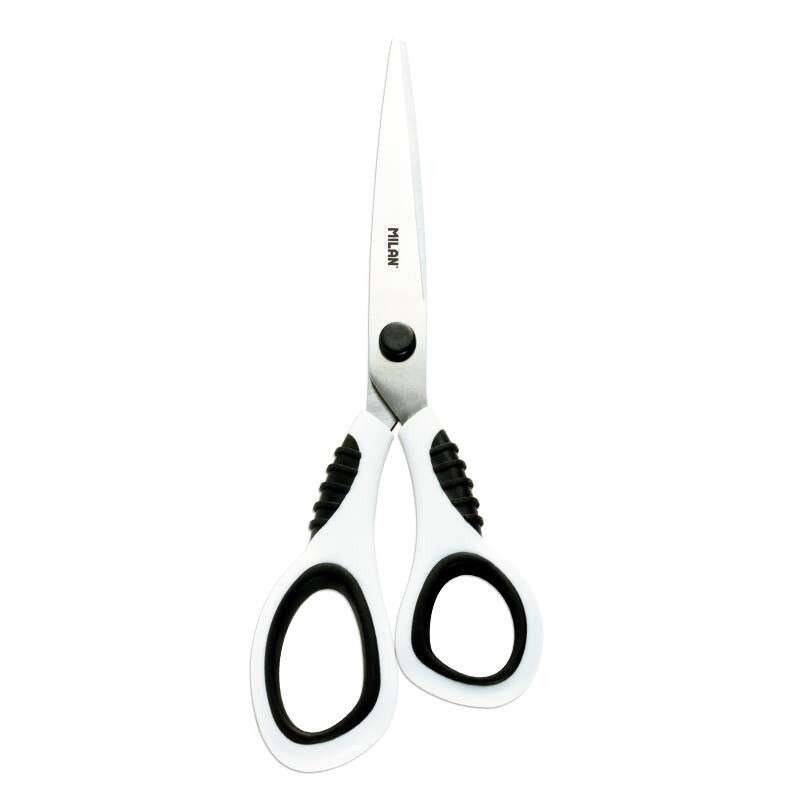 Milan Tijeras Oficina con Cuchilla de Acero Inoxidable - Mango de Plastico Blanco Ergonomico - Longitud 20,5cm - Color Blanco Milan Tijeras Oficina con Cuchilla de Acero Inoxidable - Mango de Plastico Blanco Ergonomico - Longitud 20,5cm - Color Blanco