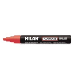 Pennarello Milan Fluoglass per superfici lisce - Punta a scalpello - Tratto da 2 a 4 mm - Inchiostro a base acqua - Cancellazion