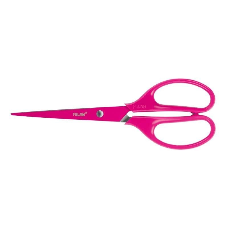 Milan Tijeras Oficina Acid con Cuchilla de Acero Inoxidable - Mango de Plastico Simetrico - Longitud 17cm - Color Rosa Milan Tijeras Oficina Acid con Cuchilla de Acero Inoxidable - Mango de Plastico Simetrico - Longitud 17cm - Color Rosa