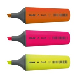 Milan Confezione da 3 pennarelli fluorescenti - Punta a scalpello 1 - 4,8 mm - Colori assortiti