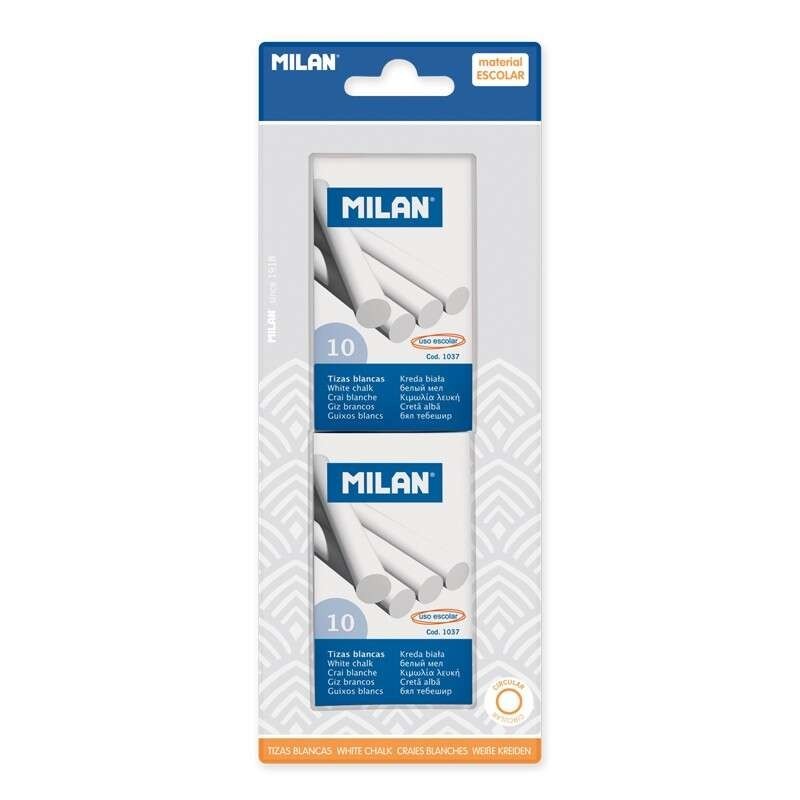 Milan Pack de 2 Cajas de 10 Tizas - Redondas - No Contienen Caseina - Color Blanco Milan Pack de 2 Cajas de 10 Tizas - Redondas - No Contienen Caseina - Color Blanco