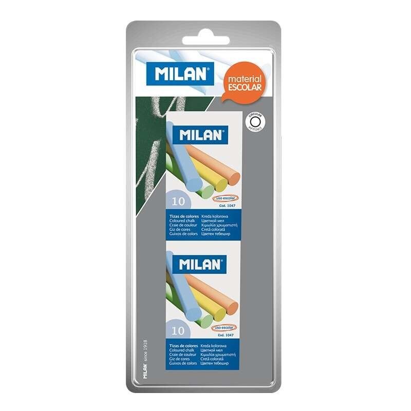 Milan Pack de 2 Cajas de 10 Tizas - Redondas - No Contienen Caseina - Colores Surtidos Milan Pack de 2 Cajas de 10 Tizas - Redondas - No Contienen Caseina - Colores Surtidos