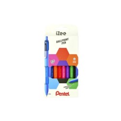 Pentel iZee Confezione da 8 penne a sfera retrattili - Punta da 0,7 mm - Linea da 0,35 mm - Clip in metallo - Colori assortiti