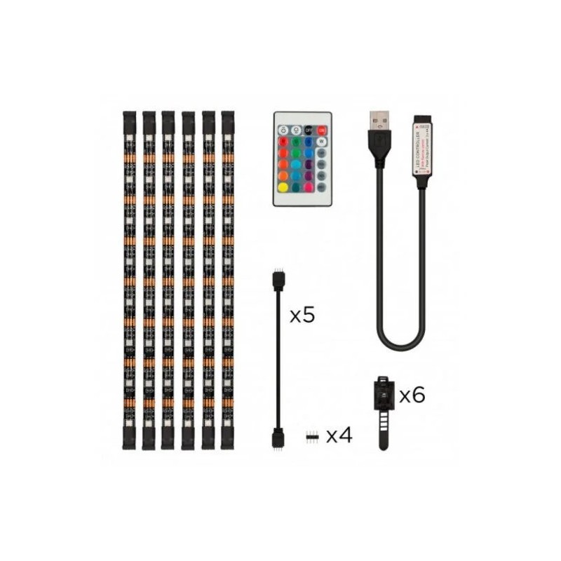 Ksix 6 Strisce LED RGB per TV 53 cm - 16 Colori RGB - 4 Modalità Dinamiche - Telecomando Ksix 6 Strisce LED RGB per TV 53 cm - 16 Colori RGB - 4 Modalità Dinamiche - Telecomando