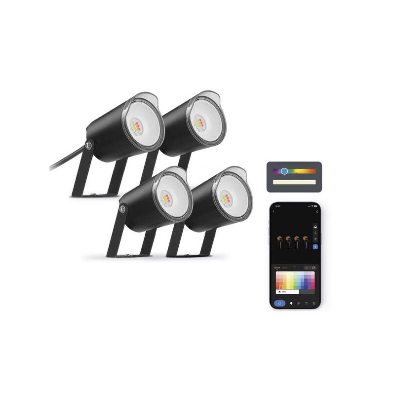 Ksix Pack 4 Faretti LED RGBWIC da esterno Smartled - IP65 - Controllo APP - Installazione semplice Ksix Pack 4 Faretti LED RGBWIC da esterno Smartled - IP65 - Controllo APP - Installazione semplice