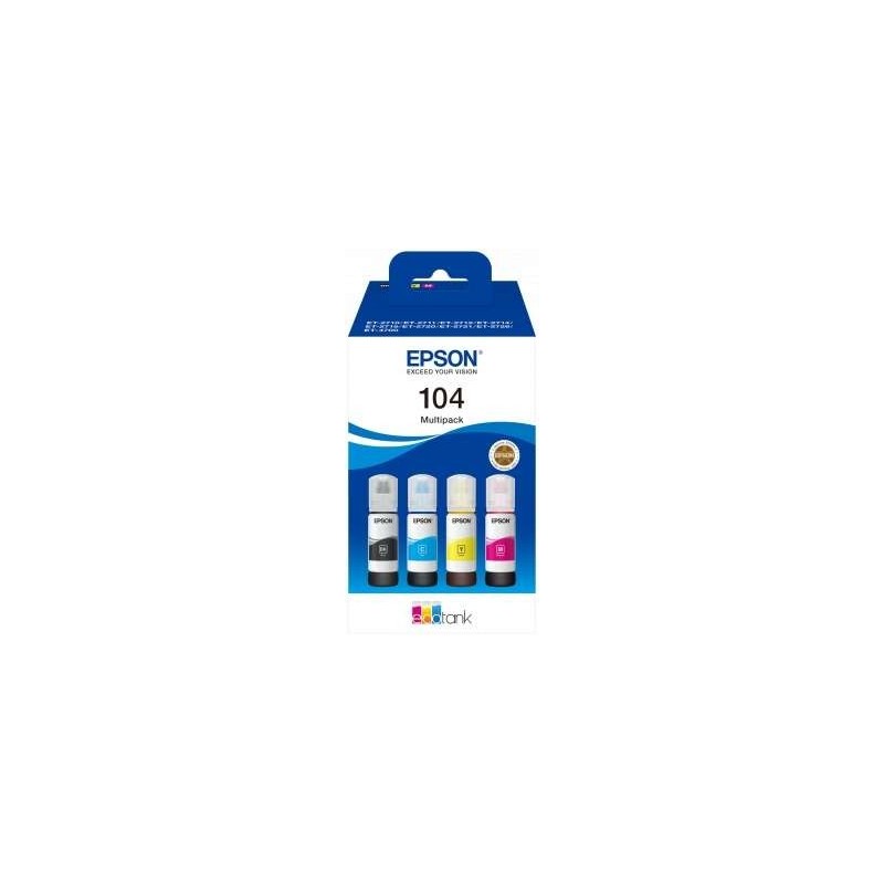 Confezione da 4 flaconi d'inchiostro originali Epson 104 - C13T00P640 Confezione da 4 flaconi d'inchiostro originali Epson 104 - C13T00P640