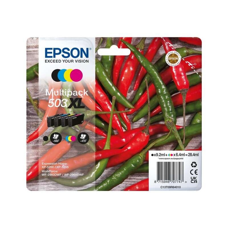 Confezione da 4 cartucce d'inchiostro originali Epson 503XL - C13T09R64010 Confezione da 4 cartucce d'inchiostro originali Epson 503XL - C13T09R64010