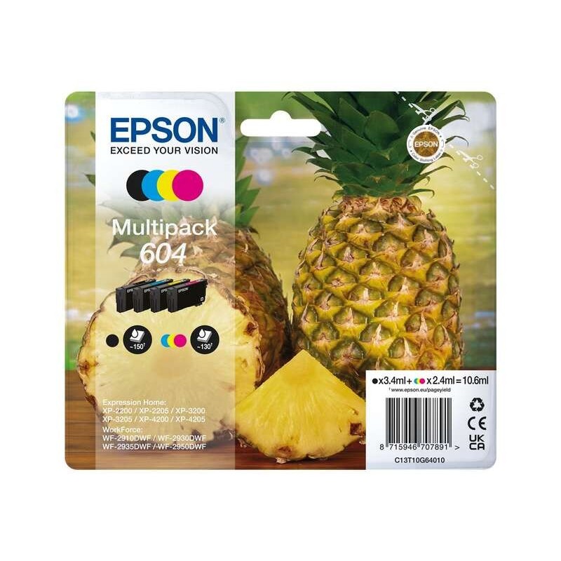 Confezione da 4 cartucce d'inchiostro originali Epson 604 - C13T10G64010 Confezione da 4 cartucce d'inchiostro originali Epson 604 - C13T10G64010