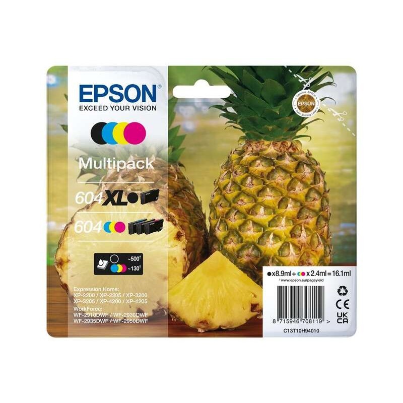 Confezione da 4 cartucce d'inchiostro originali Epson 604XL/604 - C13T10H94010 Confezione da 4 cartucce d'inchiostro originali Epson 604XL/604 - C13T10H94010