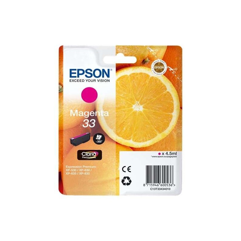 Epson T3343 (33) Magenta Cartucho de Tinta Original - C13T33434012 Epson T3343 (33) Magenta Cartucho de Tinta Original - C13T33434012