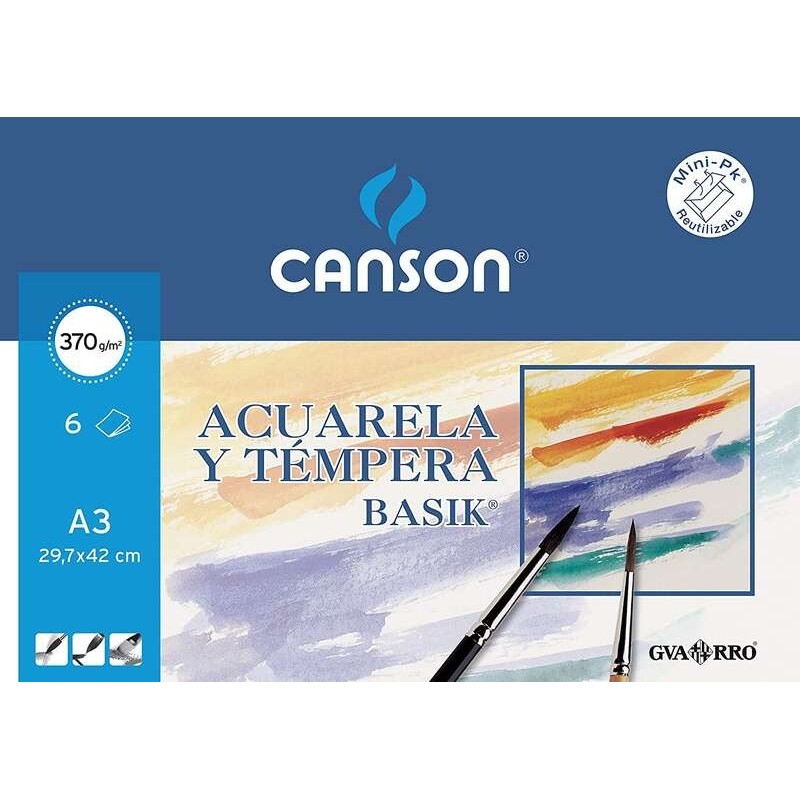 Canson Acquerello Basik Minipack da 6 fogli A3 - 29,7x42 cm - 370 g - Colore bianco Canson Acquerello Basik Minipack da 6 fogli A3 - 29,7x42 cm - 370 g - Colore bianco