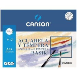 Canson Acquerello Basik Minipack da 6 fogli A4+ - 24x32 cm - 370 g - Colore Bianco