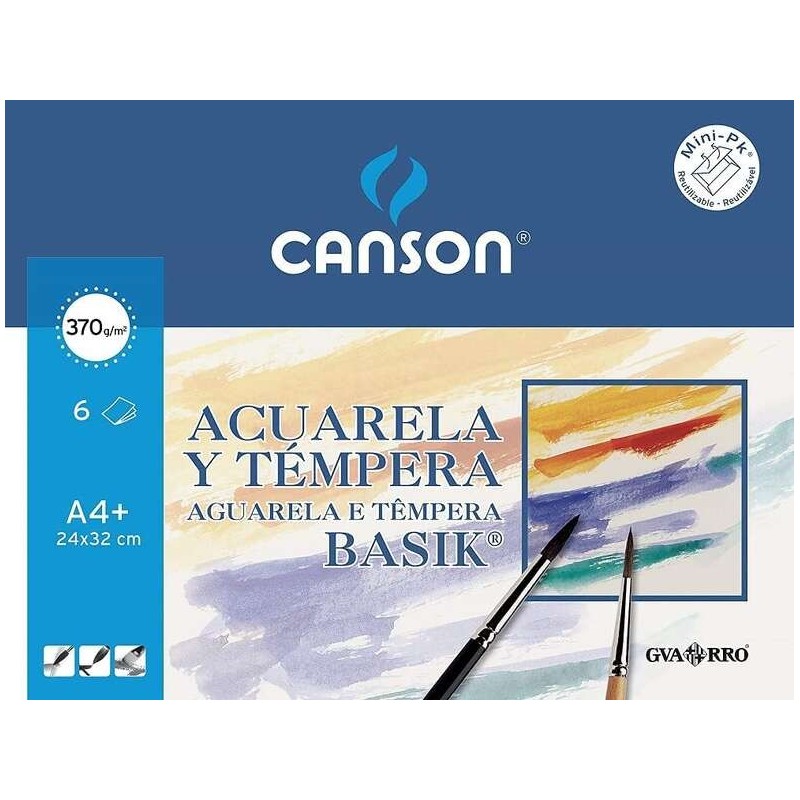 Canson Acuarela Basik Minipack de 6 Hojas A4+ - 24x32cm - 370g - Color Blanco Canson Acuarela Basik Minipack de 6 Hojas A4+ - 24x32cm - 370g - Color Blanco
