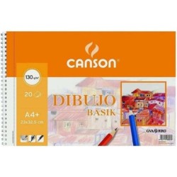 Canson Blocco da Disegno Basik Smooth A4 - Album a Spirale Microperforata - 23x32,5 cm - 120 Fogli - 130g - Colore Bianco