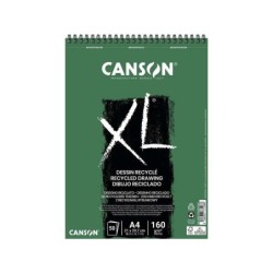 Blocco da Disegno Riciclato Canson XL con 50 Fogli A4 - Spirale Microperforata - Grana Fine - 160g - Colore Bianco