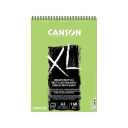 Canson XL Recycled Bloc de Dibujo con 50 Hojas A3 - Espiral Microperforado - Grano Fino - 160g - Color Blanco