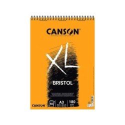 Blocco A3 Canson XL Bristol Extra Liscio da 50 Fogli 180gr - Finitura Satinata - Molto Resistente - Colore Bianco