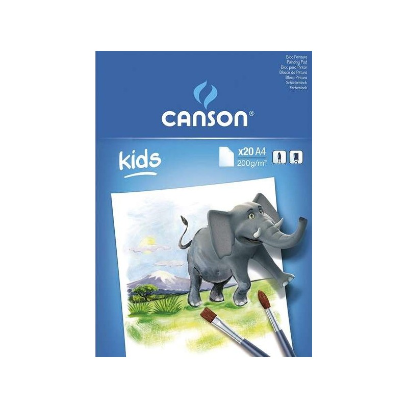 Canson Kids Pintura Bloc Encolado de 20 Hojas A4 - 21x29.7cm - 200g - Color Blanco