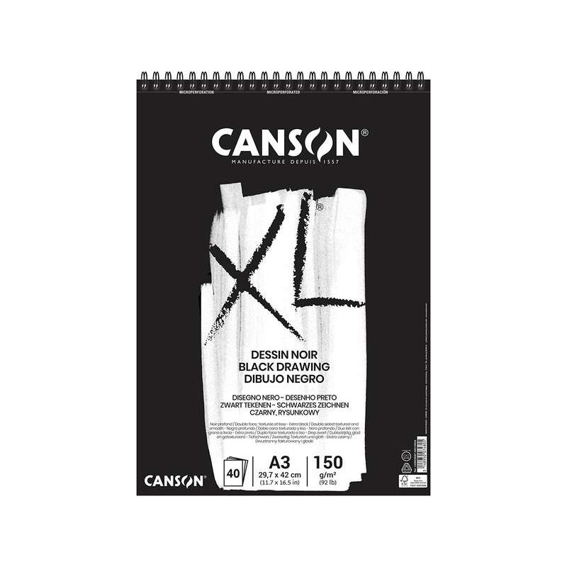 Canson XL Black Bloc de 40 Hojas Negras 150g A3 - Grano Fino - Espiral Microperforado Canson XL Black Bloc de 40 Hojas Negras 150g A3 - Grano Fino - Espiral Microperforado