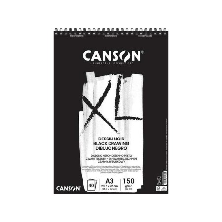 Canson XL Black Bloc de 40 Hojas Negras 150g A3 - Grano Fino - Espiral Microperforado