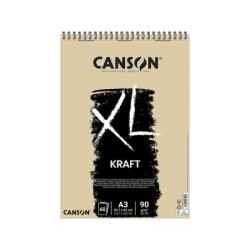 Canson XL Kraft Rayado Bloc de Dibujo con 60 Hojas A3 - Espiral Microperforado - 29.7x42cm - 90g - Color Beige