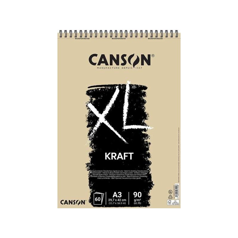 Canson XL Kraft Rayado Bloc de Dibujo con 60 Hojas A3 - Espiral Microperforado - 29.7x42cm - 90g - Color Beige Canson XL Kraft Rayado Bloc de Dibujo con 60 Hojas A3 - Espiral Microperforado - 29.7x42cm - 90g - Color Beige