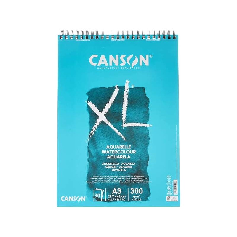 Canson XL Aquarelle Album Espiral Microperforado de 30 Hojas A3 - Grano Fino - 29.7x42cm - 300g - Color Blanco Canson XL Aquarelle Album Espiral Microperforado de 30 Hojas A3 - Grano Fino - 29.7x42cm - 300g - Color Blanco