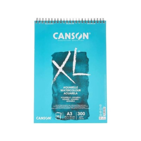 Canson XL Aquarelle Album Espiral Microperforado de 30 Hojas A3 - Grano Fino - 29.7x42cm - 300g - Color Blanco