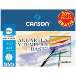 Canson Minipack da 6 fogli Acquerello Basik 24x32 370g - 20% Fogli Gratis - Colore Bianco
