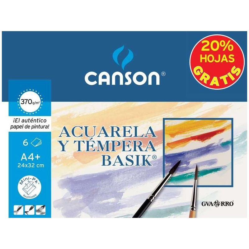 Canson Minipack de 6 Hojas Acuarela Basik 24x32 370g - 20% Hojas Gratis - Color Blanco Canson Minipack de 6 Hojas Acuarela Basik 24x32 370g - 20% Hojas Gratis - Color Blanco