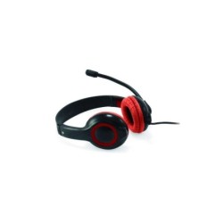 Cuffie Conceptronic con microfono integrato e uscita USB - Cavo da 2 metri - Nero/Rosso