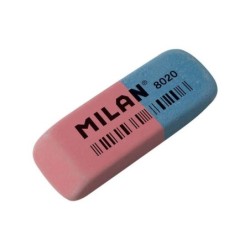 Milan 8020 Goma de Borrar Biselada - Doble Uso - Flexible - Miga de Pan - Caucho - Color Rosa/Azul