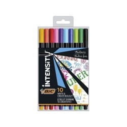 Bic Intensity Fine Pack de 10 Rotuladores - Punta Fina de 0.8mm - Trazo de 0.4mm - Tinta con Base de Agua - Colores Surtidos