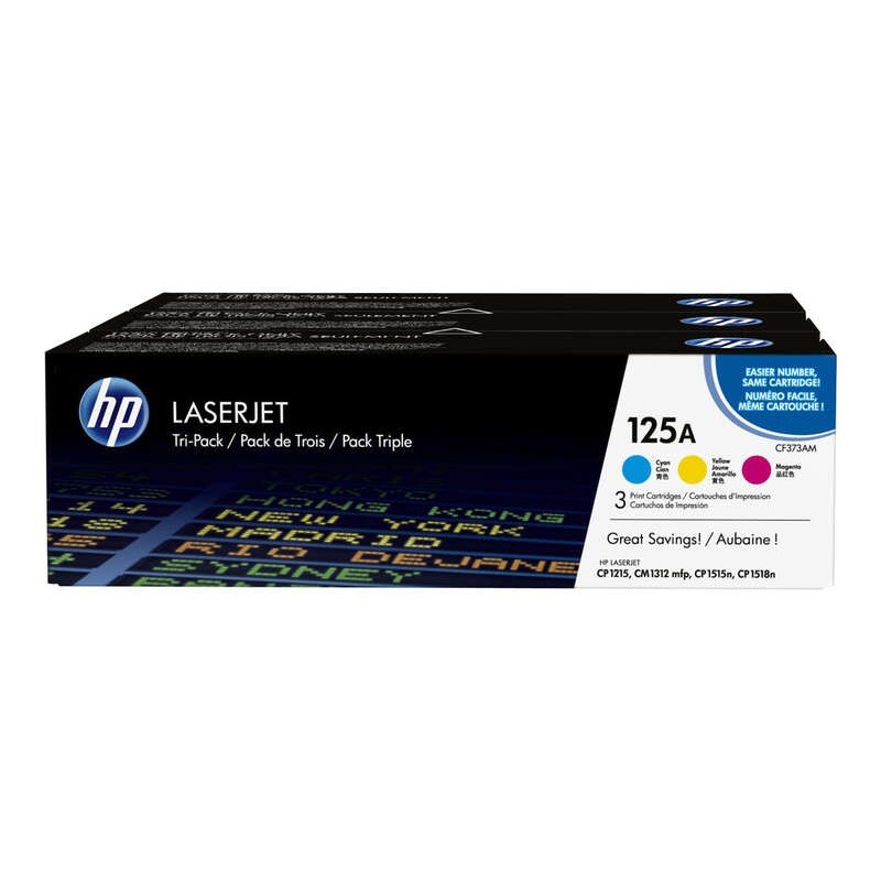 Confezione da 3 cartucce toner originali HP CB541A/CB542A/CB543A - 125A Confezione da 3 cartucce toner originali HP CB541A/CB542A/CB543A - 125A