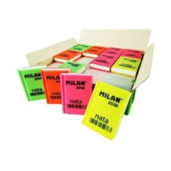 Gomma da cancellare rettangolare Milan Nata 2036 - Plastica - Morbida - Design a libro - Colori fluorescenti assortiti 36pz 36pz