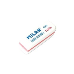 Milan Nata 620 Goma de Borrar Biselada Pequeña - Plastico Suave - No Abrasiva - Color Blanco con Ribete de Colores Surtidos