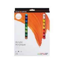 Daler Rowney Simply Pack de 24 Pinturas Acrilicas 12ml - Secado Rapido - Optima Cobertura - Mezclables - Colores Surtidos