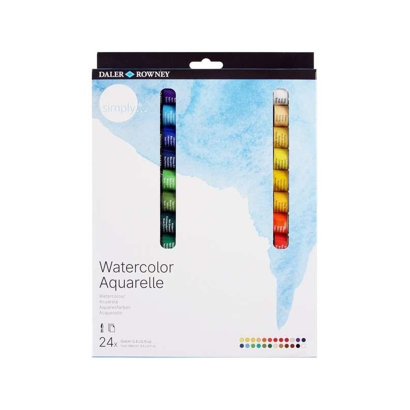 Daler Rowney Simply Confezione da 24 acquerelli da 12 ml - Si bagnano facilmente - Colori assortiti Daler Rowney Simply Confezione da 24 acquerelli da 12 ml - Si bagnano facilmente - Colori assortiti