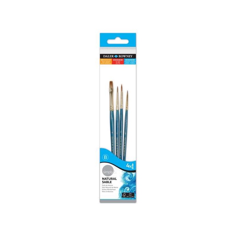 Daler Rowney Simply Pack de 4 Pinceles de Marta - Diseño Ergonomico - Color Azul Daler Rowney Simply Pack de 4 Pinceles de Marta - Diseño Ergonomico - Color Azul