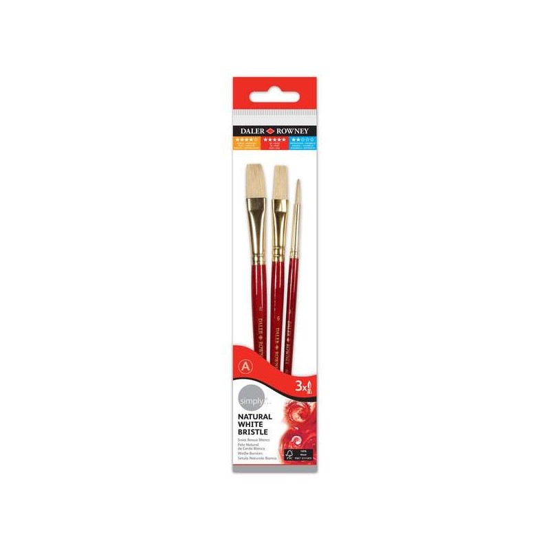 Daler Rowney Simply Pack de 3 Pinceles de Pelo Natural T-2 - Cerda Blanca - Diseño Ergonomico - Color Marron Daler Rowney Simply Pack de 3 Pinceles de Pelo Natural T-2 - Cerda Blanca - Diseño Ergonomico - Color Marron